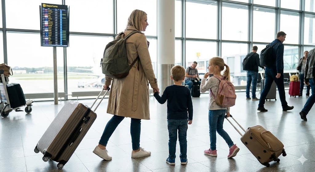 Family traveling at airport - Immigration journey